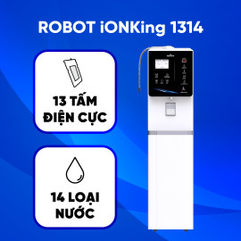 Máy lọc nước điện giải iON kiềm ROBOT ionKing 1314 là model đặc biệt, đẳng cấp nhất thế giới hiện nay, được trang bị đến 13 tấm điện cực, tạo ra nhiều mức nước pH nhất với chỉ số Hydrogen & ORP đạt tối ưu nhất so với các dòng máy khác & tích hợp đầy đủ chức năng ưu việt.
