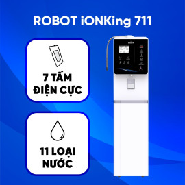 Máy lọc nước điện giải iON kiềm ROBOT ionKing 711, được trang bị 7 tấm điện cực, tạo đến 11 loại nước,  nhiều mức nước pH so với các dòng cùng tấm điện cực với chỉ số Hydrogen & ORP đạt tối ưu