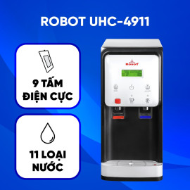 Máy lọc nước điện giải iON kiềm ROBOT UHC 4911 là model đặc biệt được sản xuất với công nghệ tiên tiến hàng đầu thế giới, trang bị đến 9 tấm điện cực mới nhất, có khả năng tạo ra đến 11 loại nước đa chức năng, với 5 mức nước iON kiềm (pH 8.5 - 10.5).