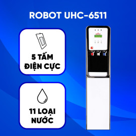 Máy lọc nước điện giải iON kiềm ROBOT UHC 6511 là model đặc biệt sản xuất với công nghệ tiên tiến trang bị đến 5 tấm điện cực lớn nhất, có khả năng tạo ra đến 11 loại nước đa chức năng, với 5 mức nước iON kiềm (pH 8.5 - 10.5), nước lọc trung tính - Nóng - Lạnh